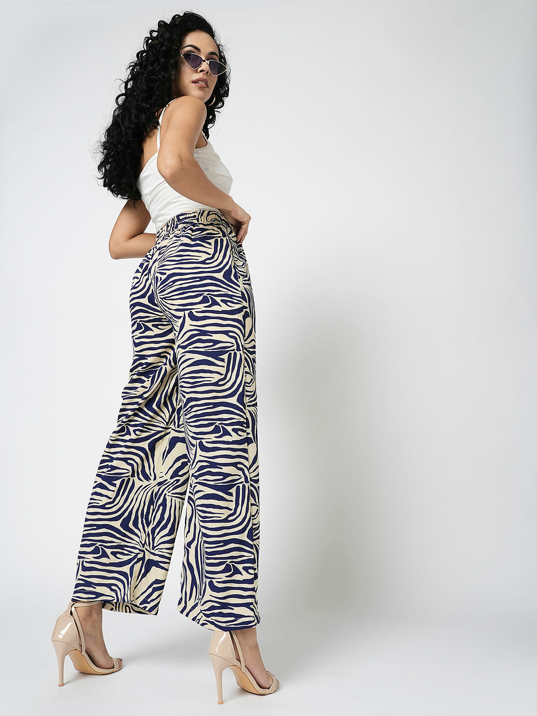 I.Scenery By Vero Moda Off-White High Rise Printed Pants