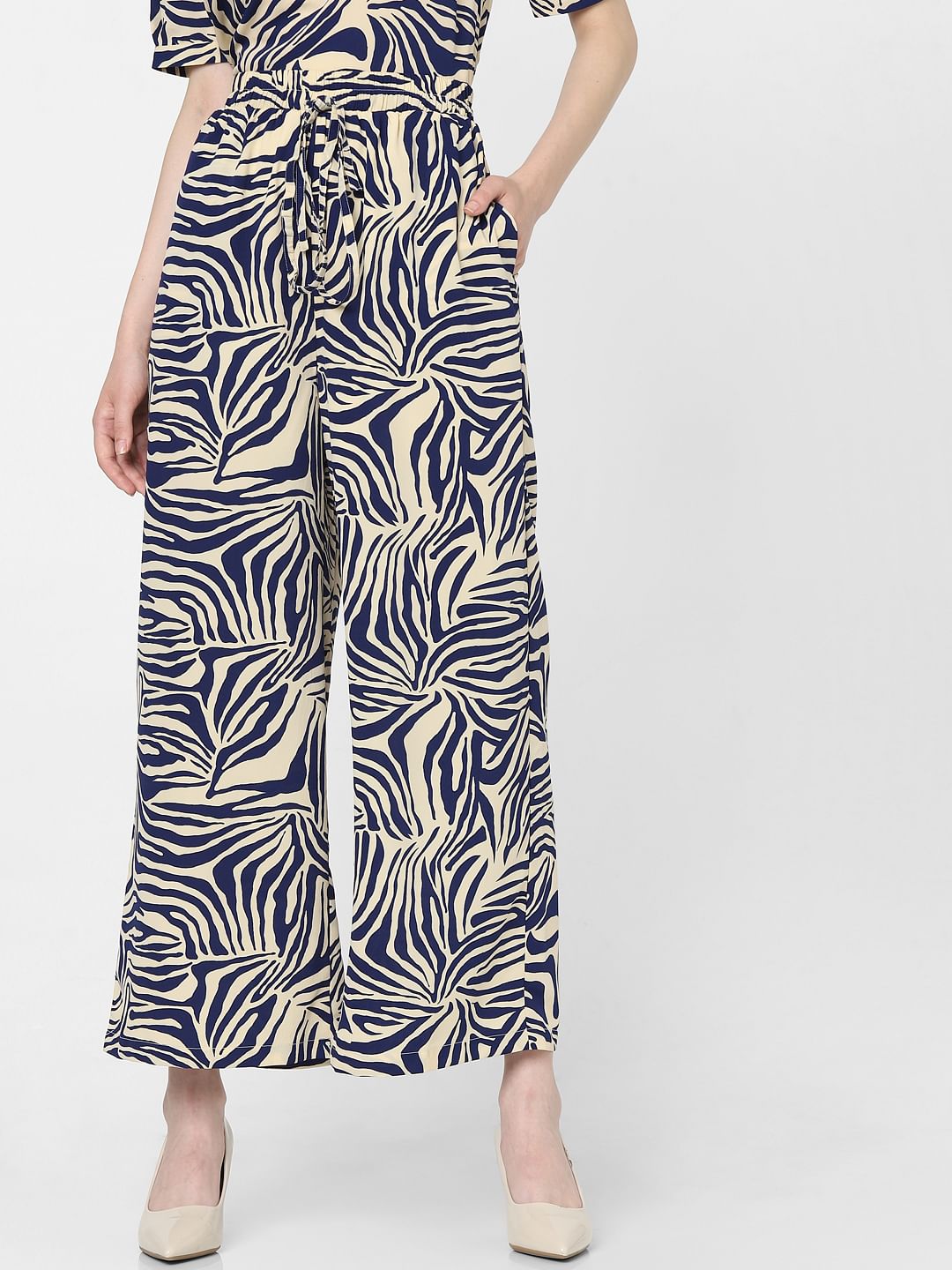 I.Scenery By Vero Moda Off-White High Rise Printed Pants