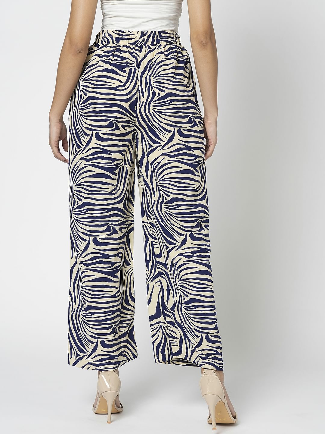 I.Scenery By Vero Moda Off-White High Rise Printed Pants