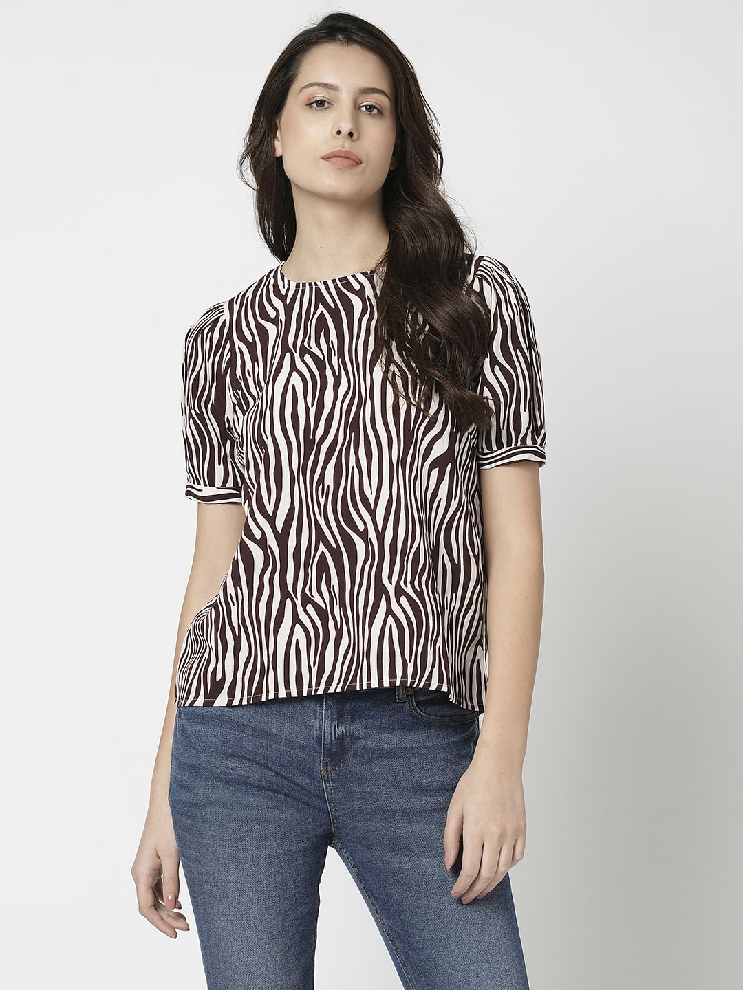 I.Scenery By Vero Moda Brown & White Printed Top