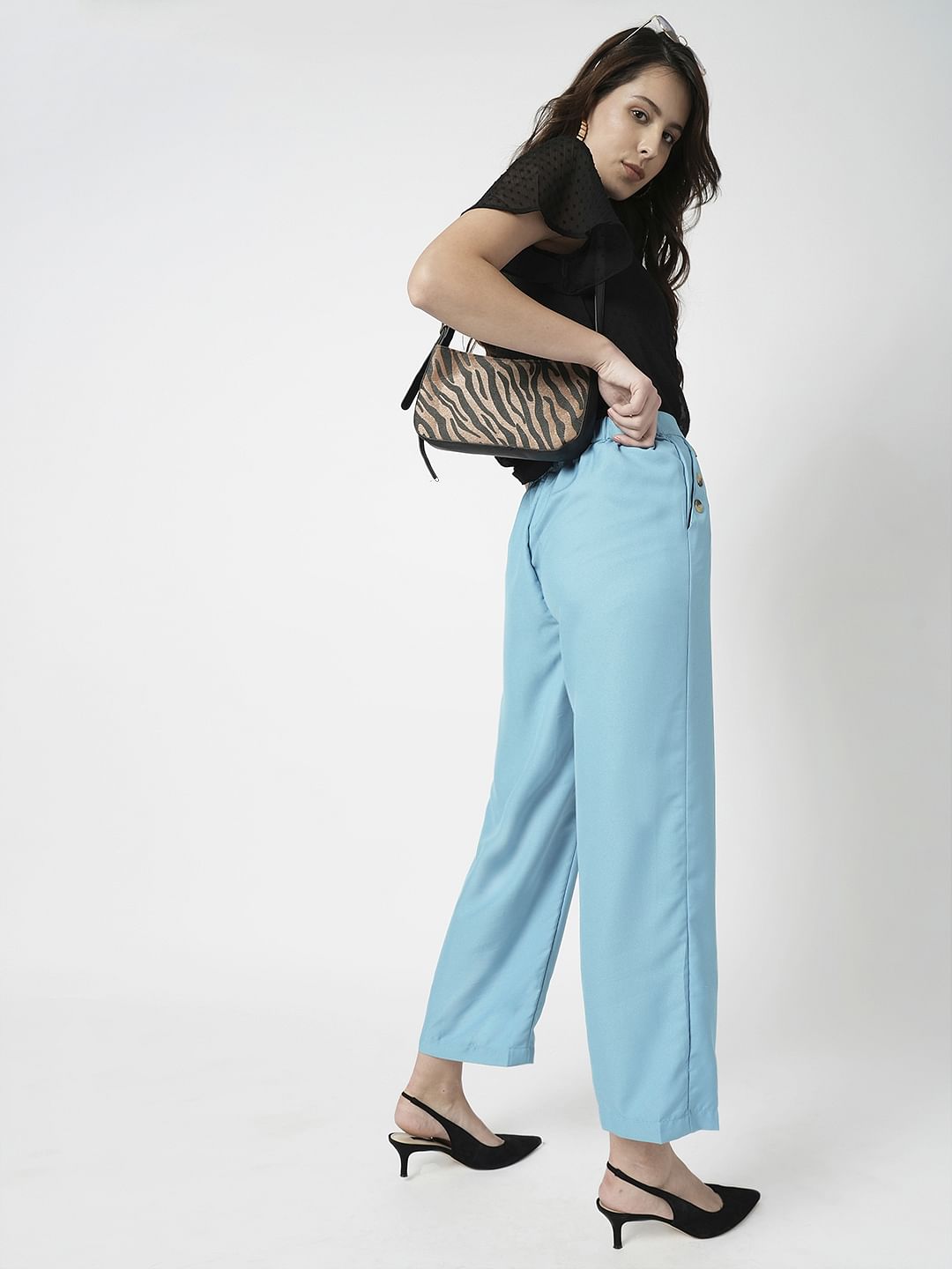 I.Scenery By Vero Moda Blue High Rise Slip On Pants