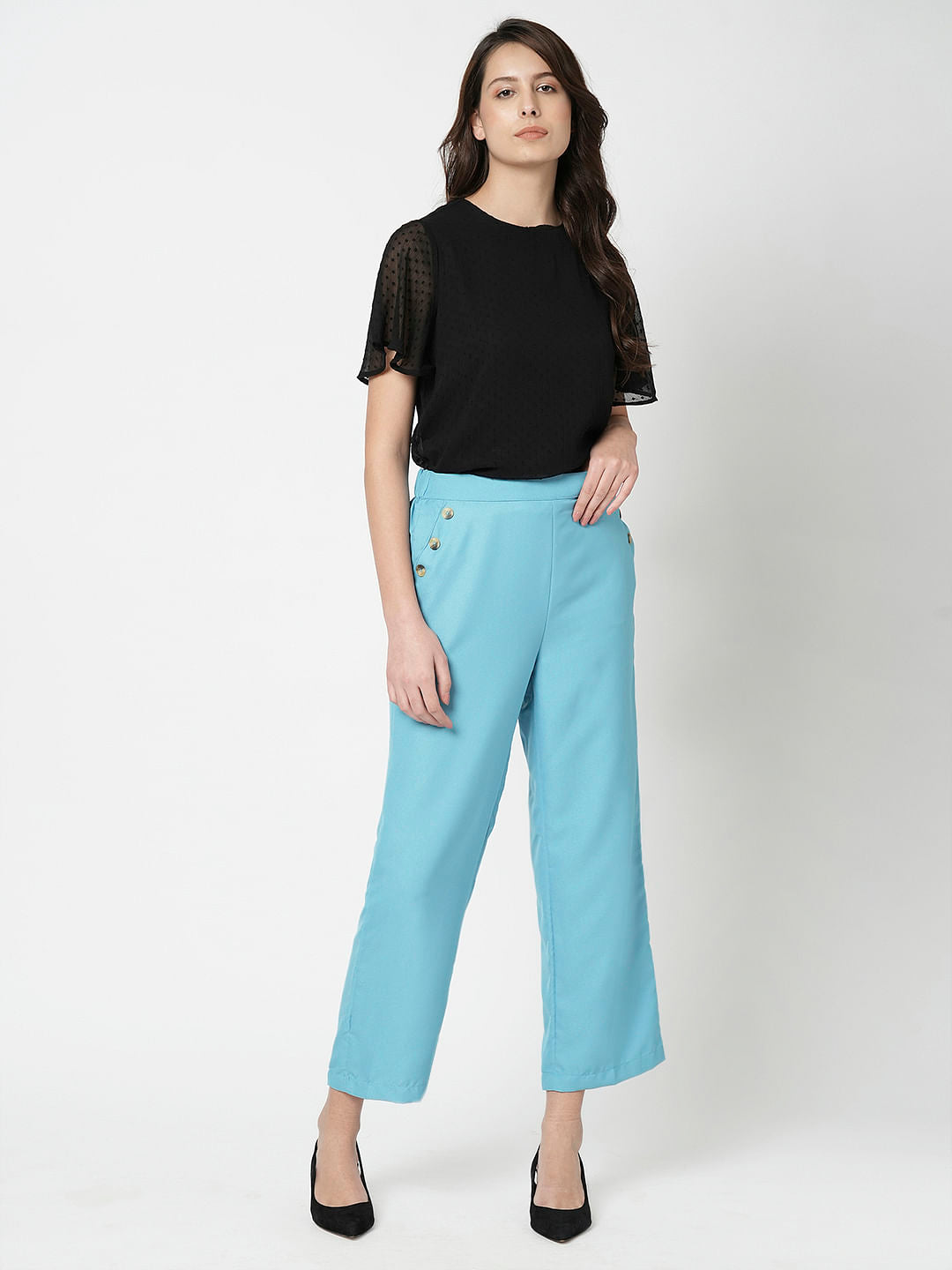 I.Scenery By Vero Moda Blue High Rise Slip On Pants