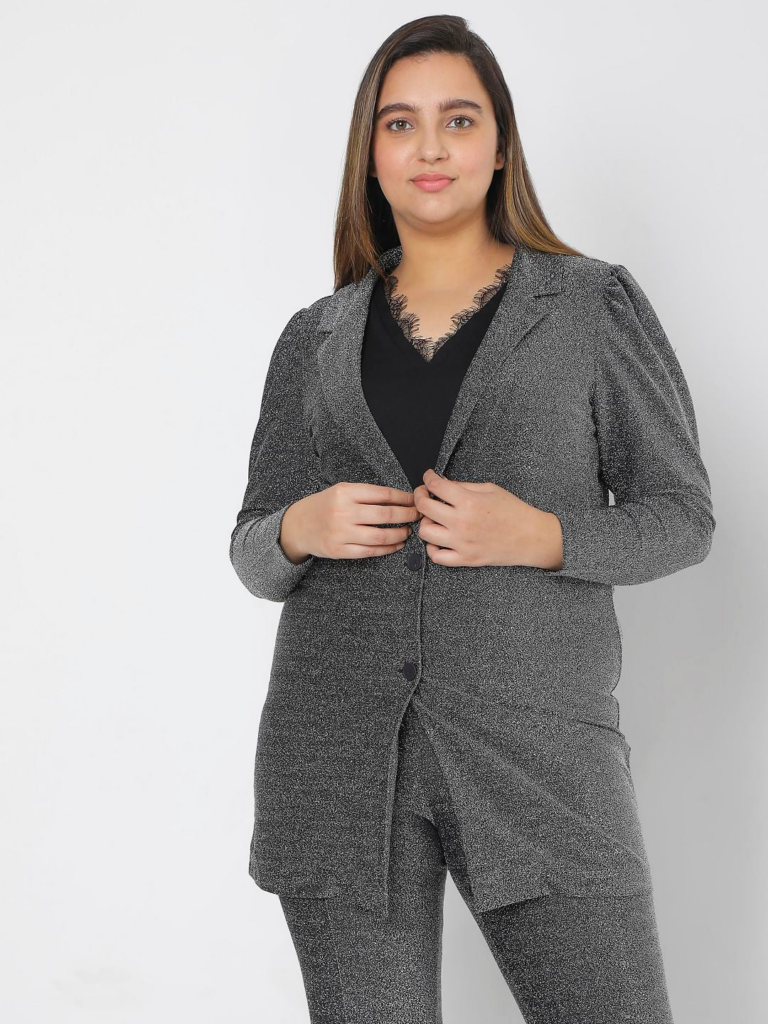 Curve Grey Lurex Co-Ord Blazer