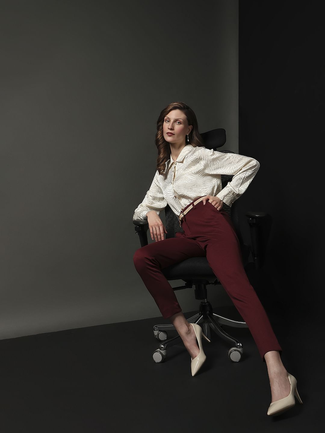 Maroon High Rise Tailored Slim Fit Pants