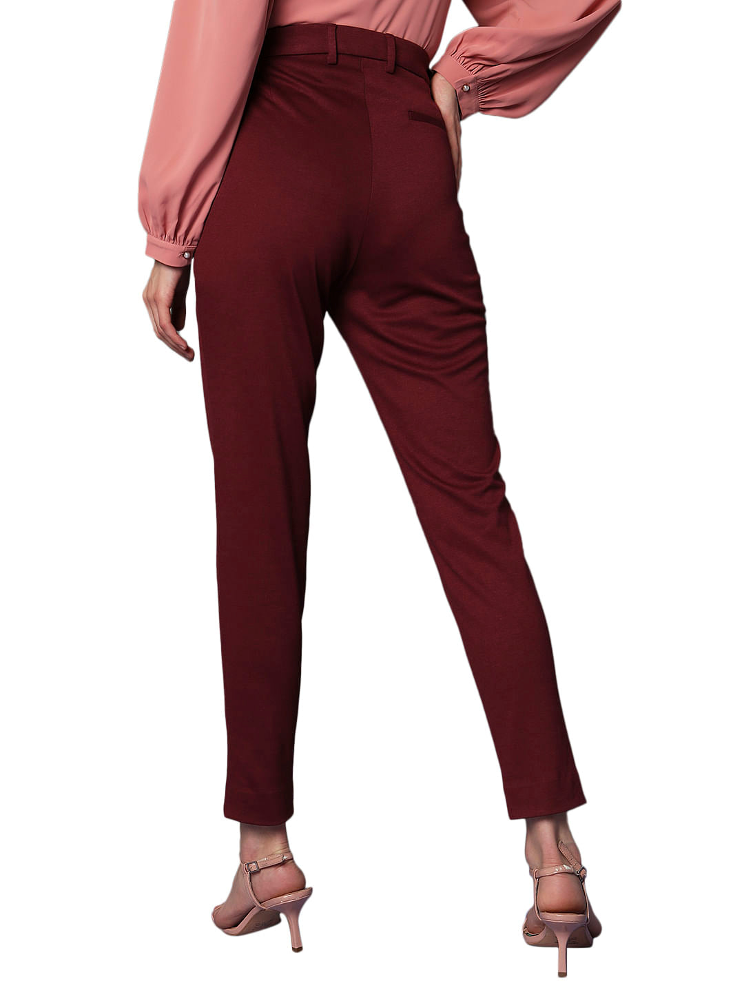 Maroon High Rise Tailored Slim Fit Pants