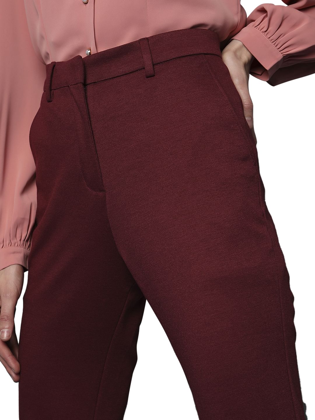 Maroon High Rise Tailored Slim Fit Pants