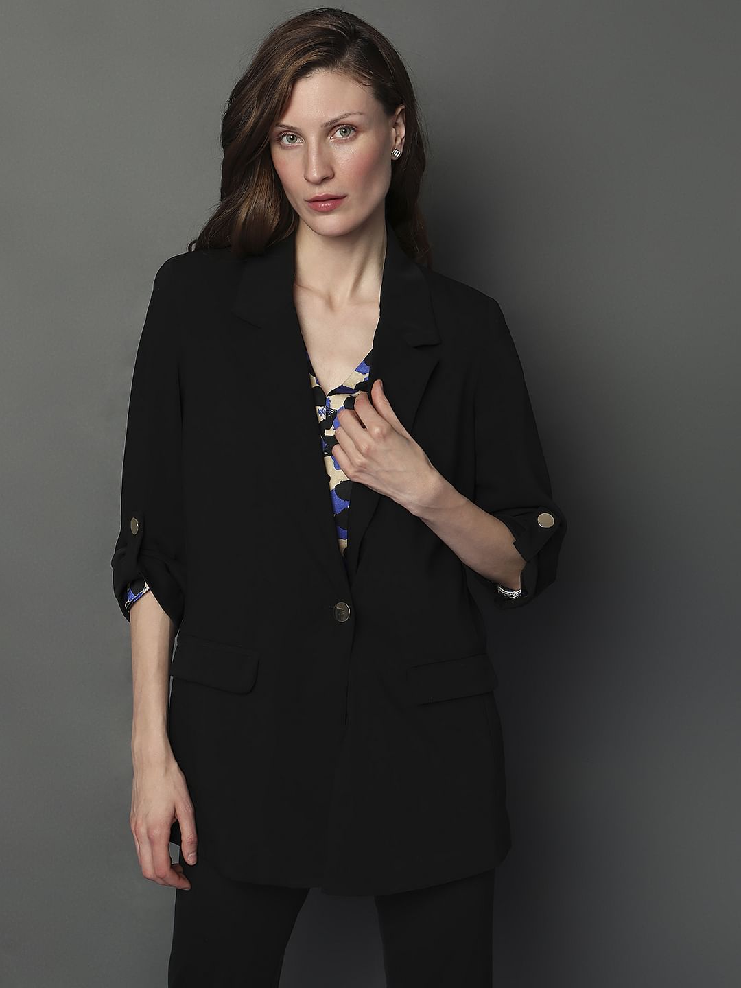Black 3/4Th Sleeves Formal Blazer