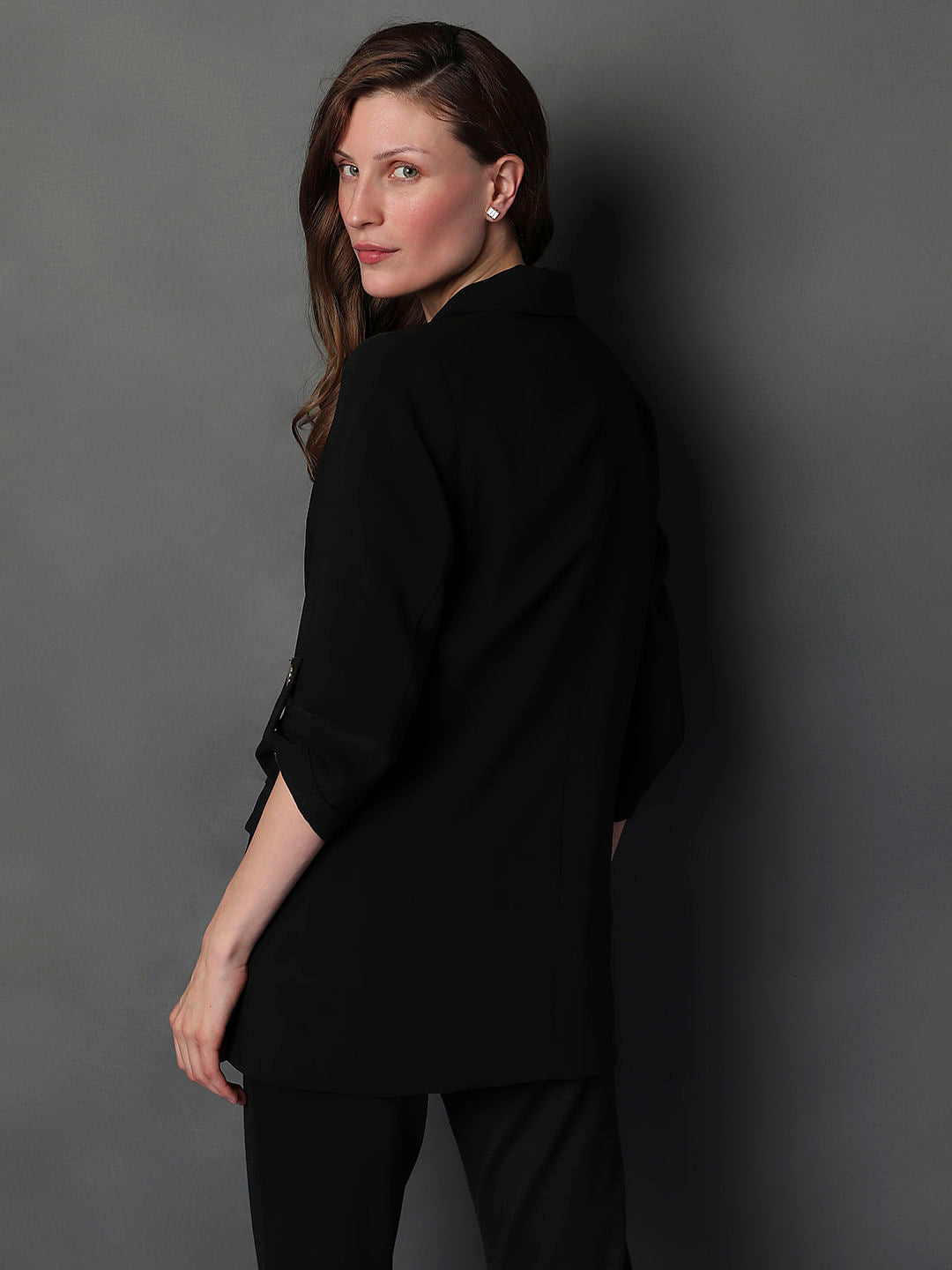 Black 3/4Th Sleeves Formal Blazer