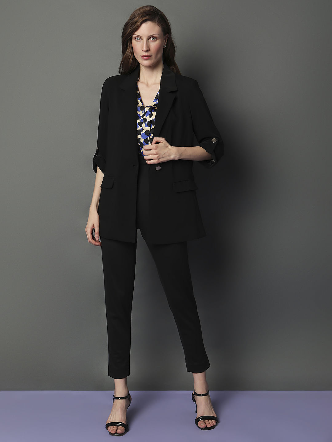 Black 3/4Th Sleeves Formal Blazer
