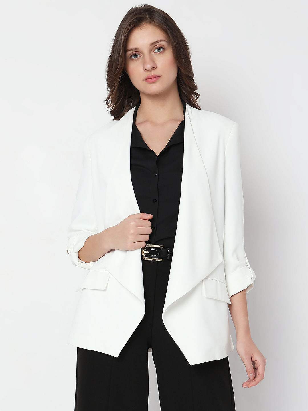 White Waterfall Collar Blazer