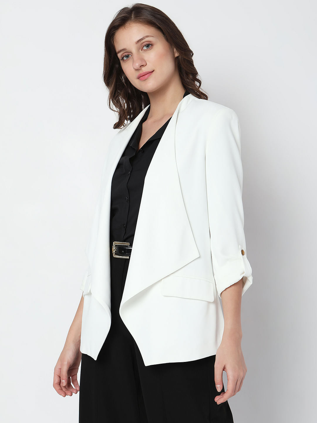 White Waterfall Collar Blazer