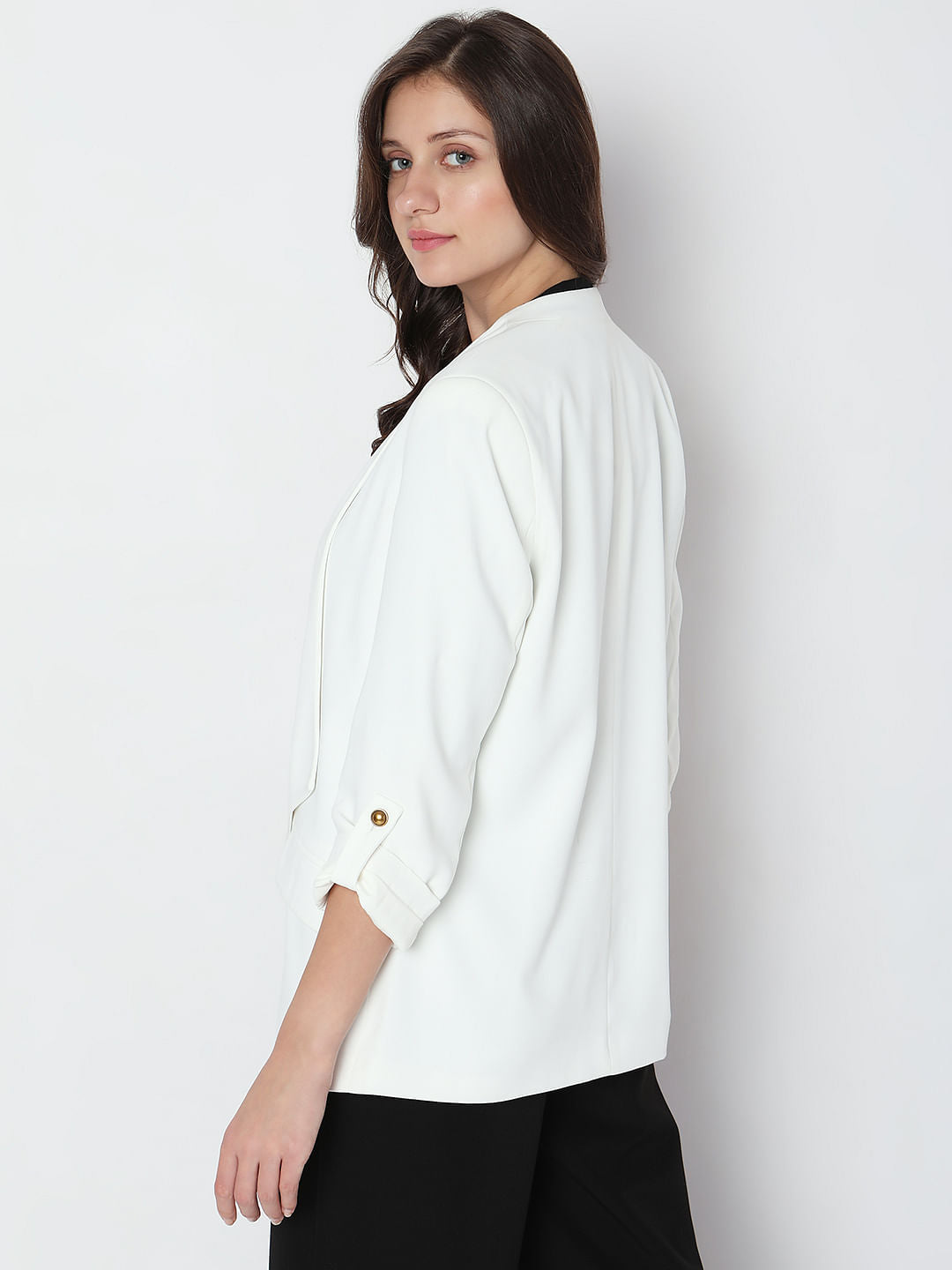 White Waterfall Collar Blazer