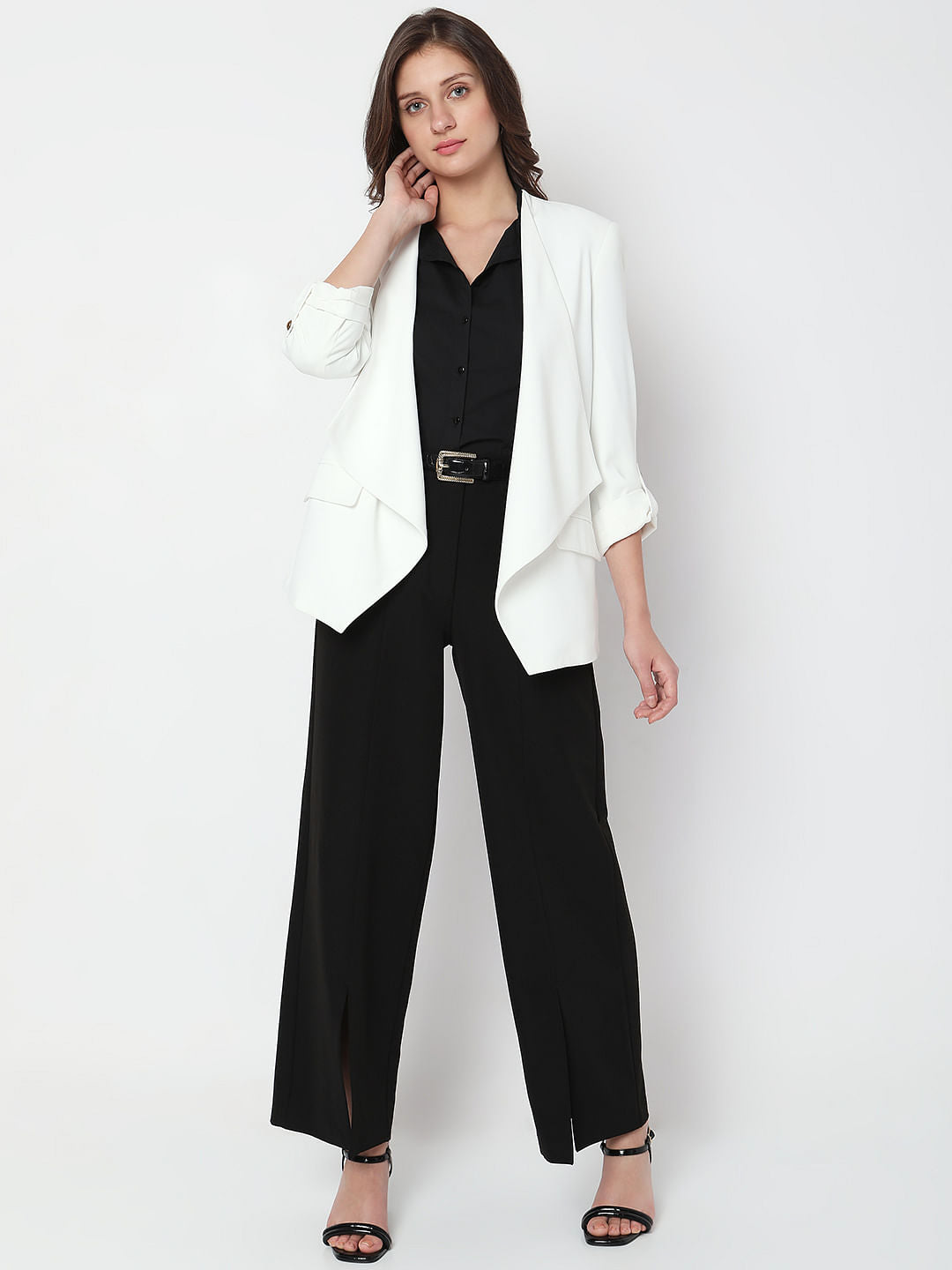 White Waterfall Collar Blazer