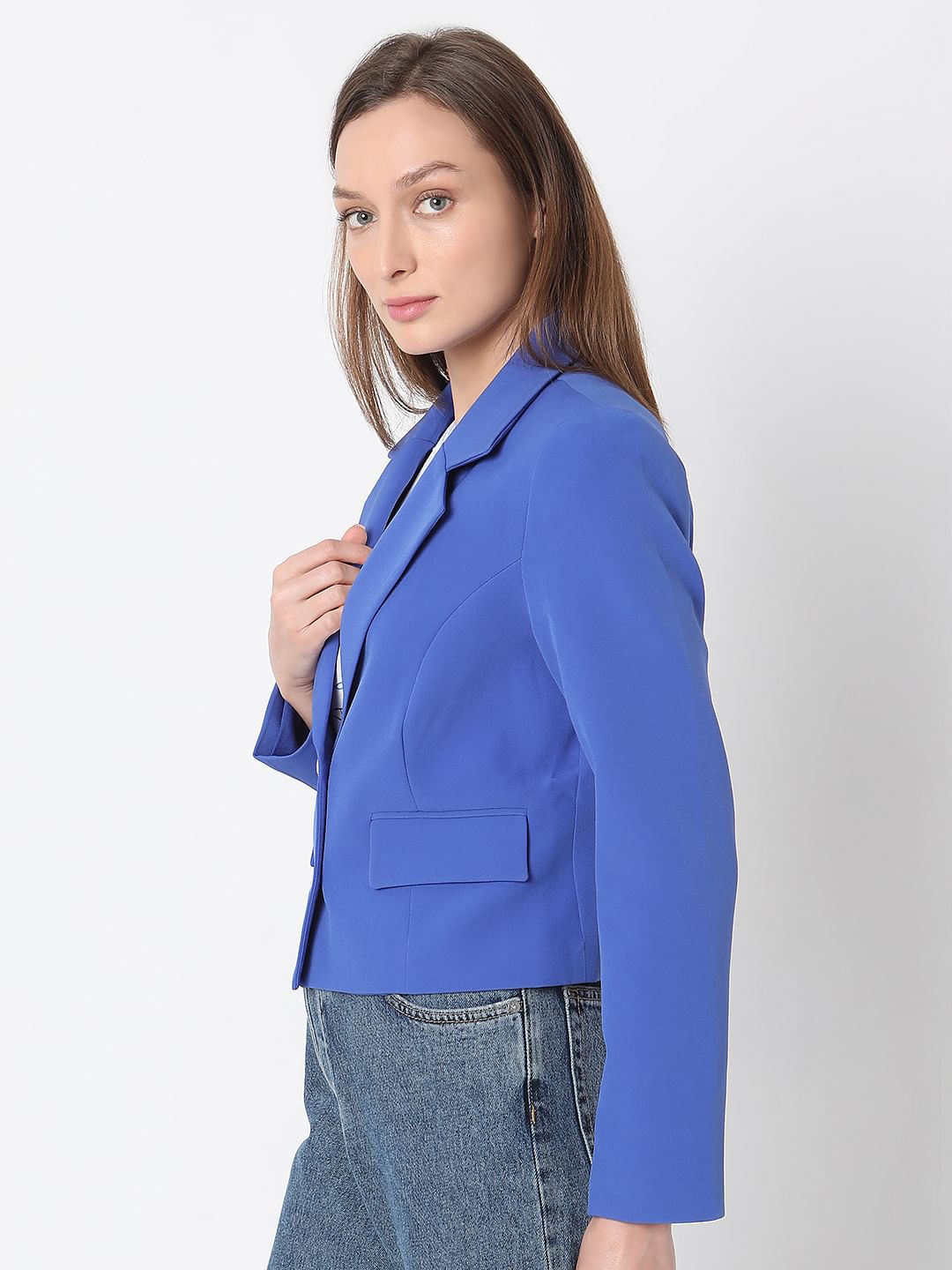 Blue Cropped Tailored Blazer