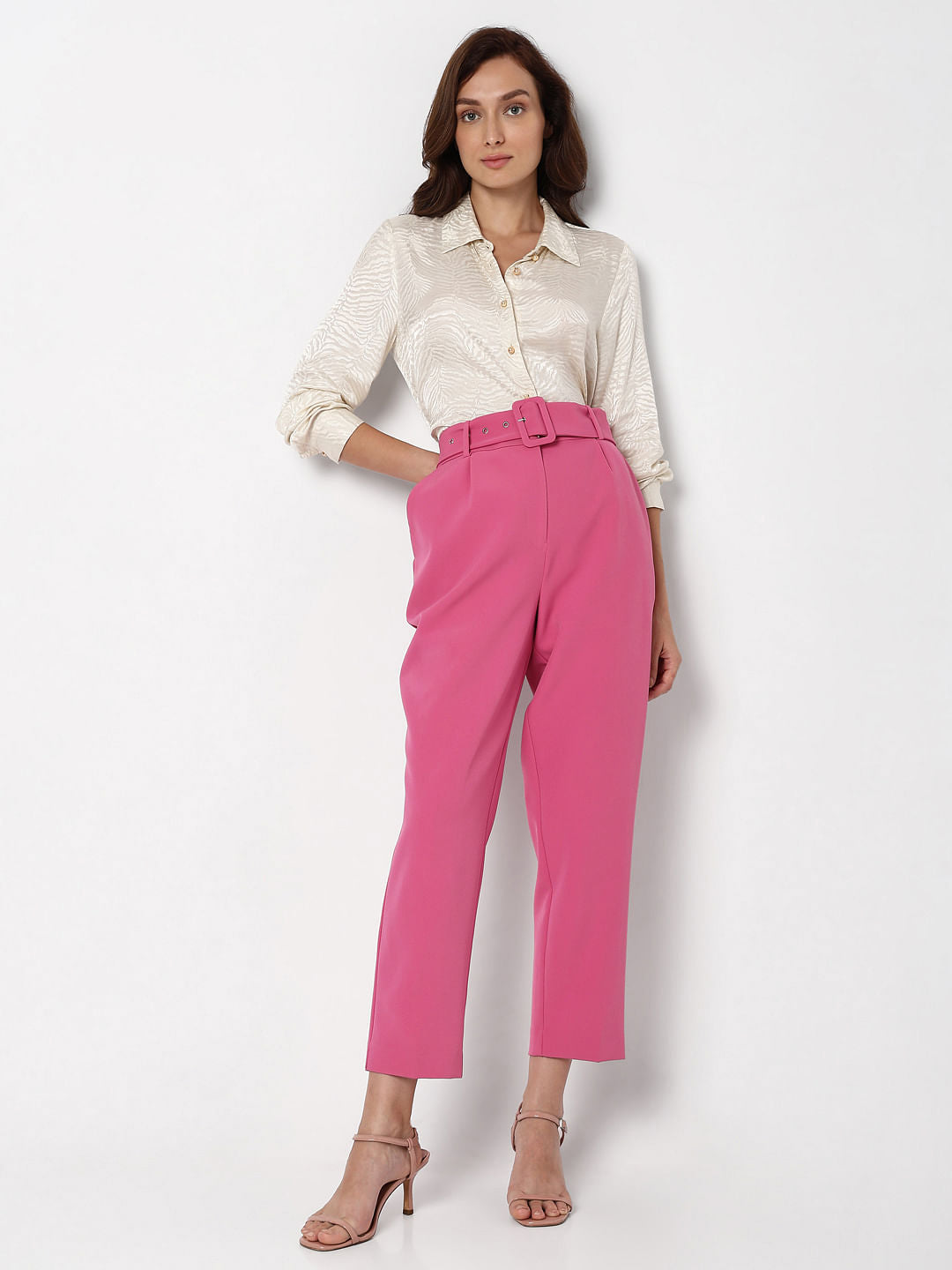 Pink High Rise Tailored Co-Ord Set Pants
