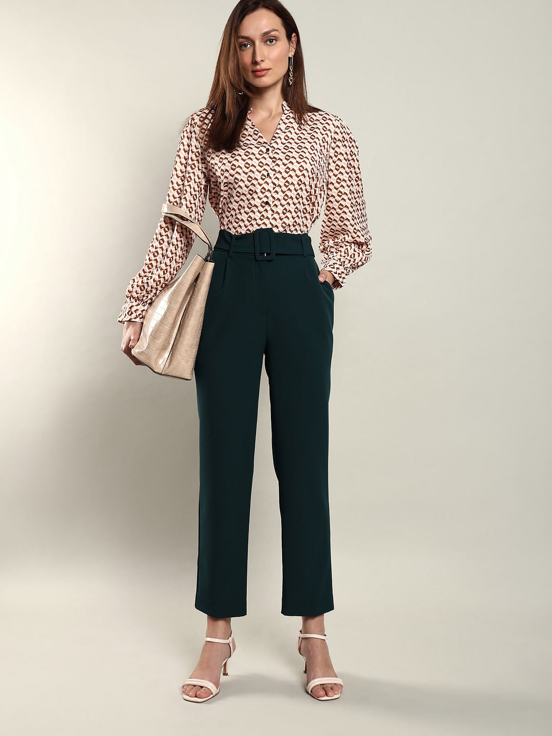 Green High Rise Straight Fit Pants