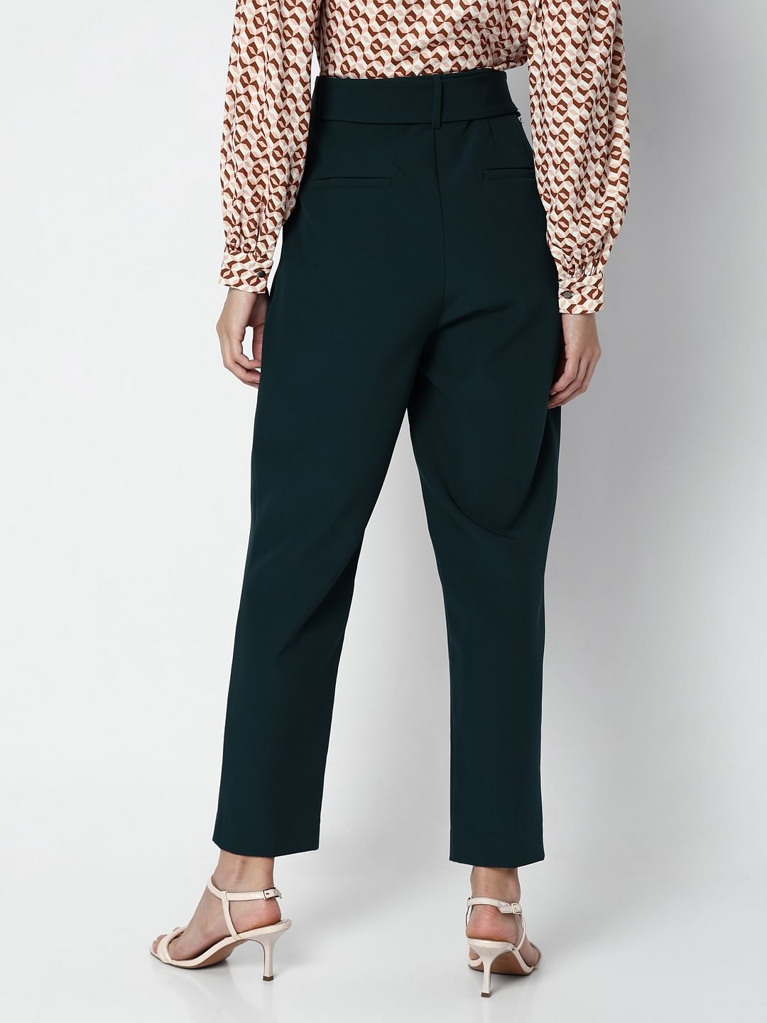 Green High Rise Straight Fit Pants