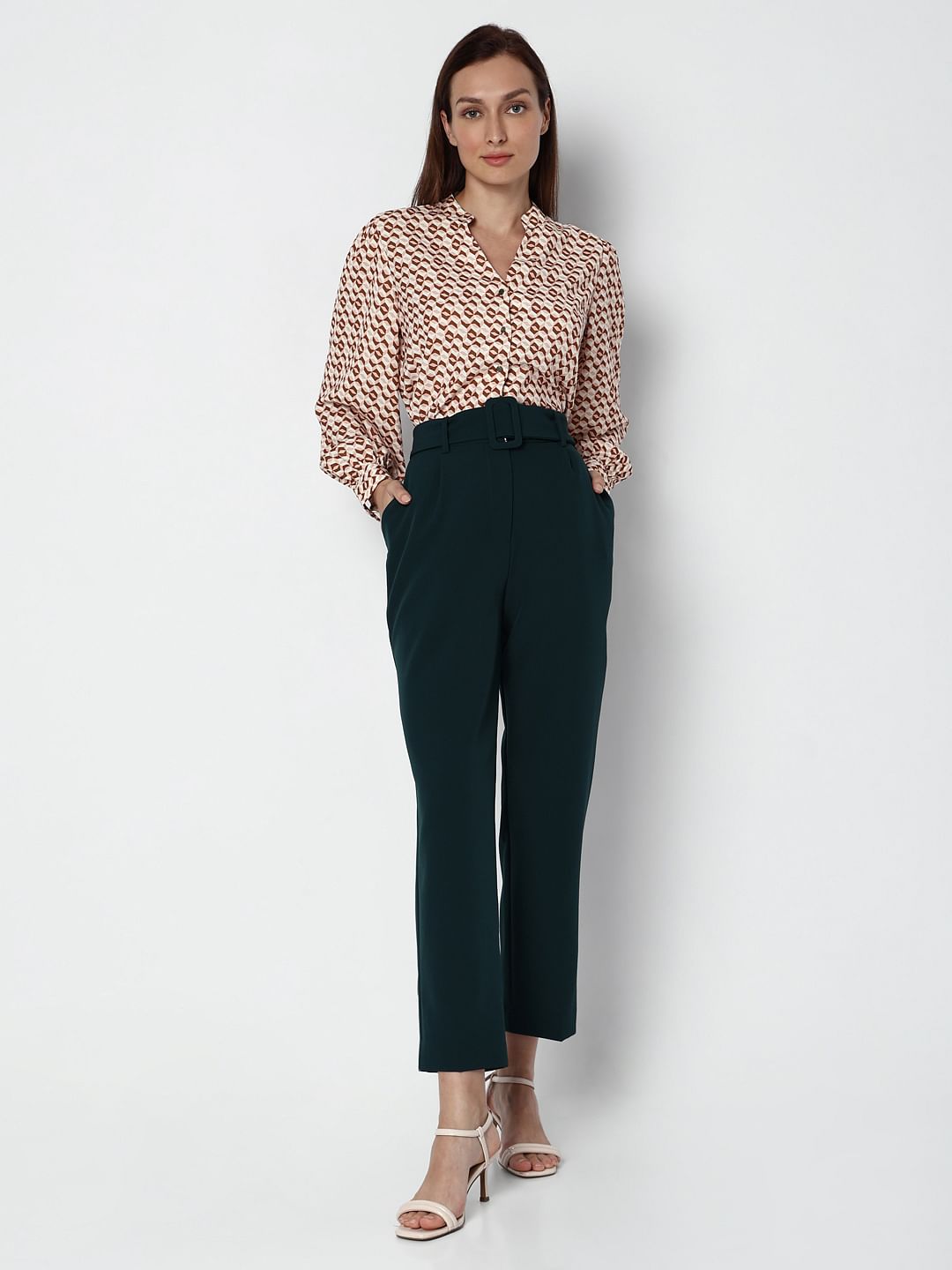 Green High Rise Straight Fit Pants