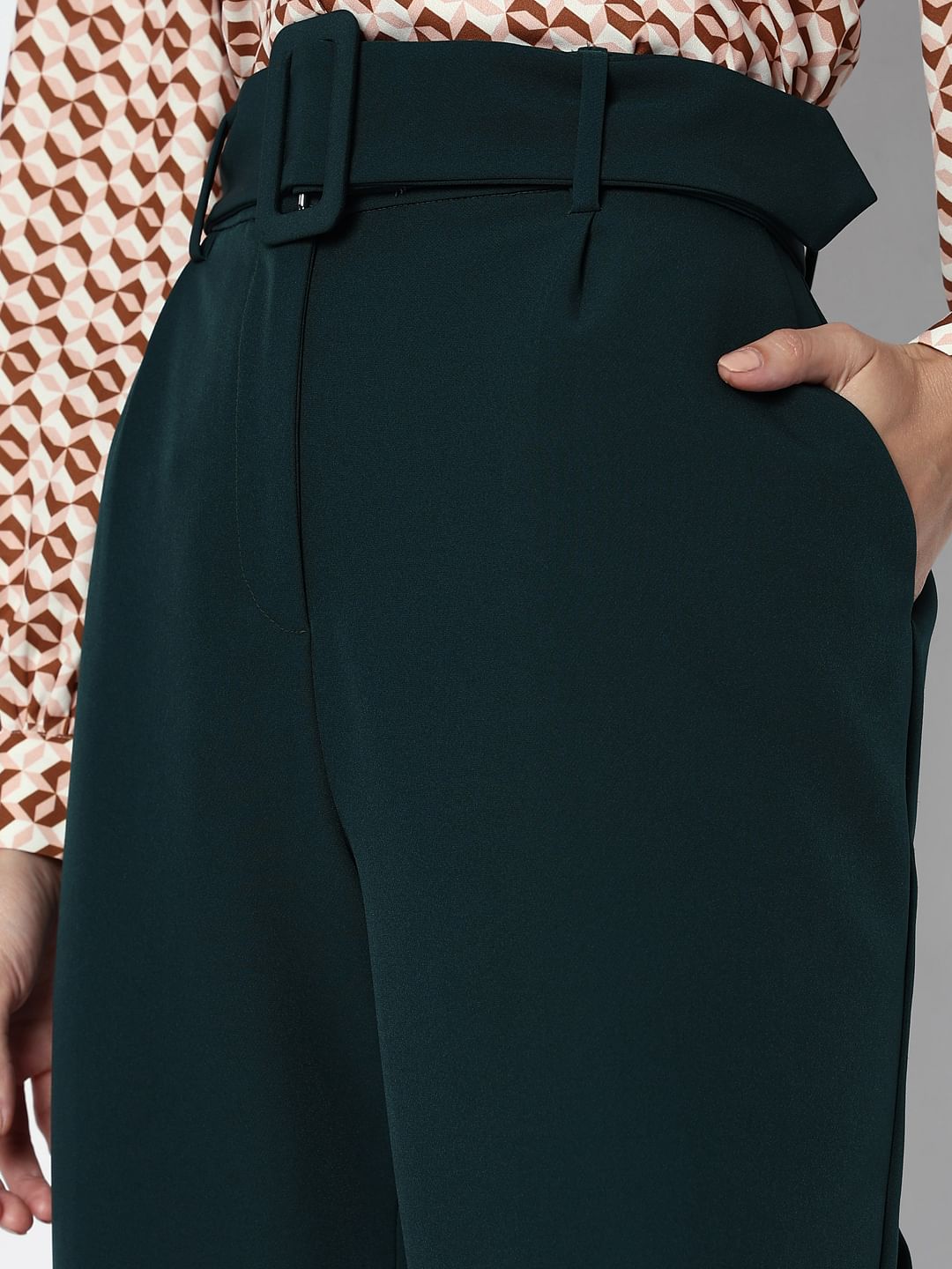 Green High Rise Straight Fit Pants