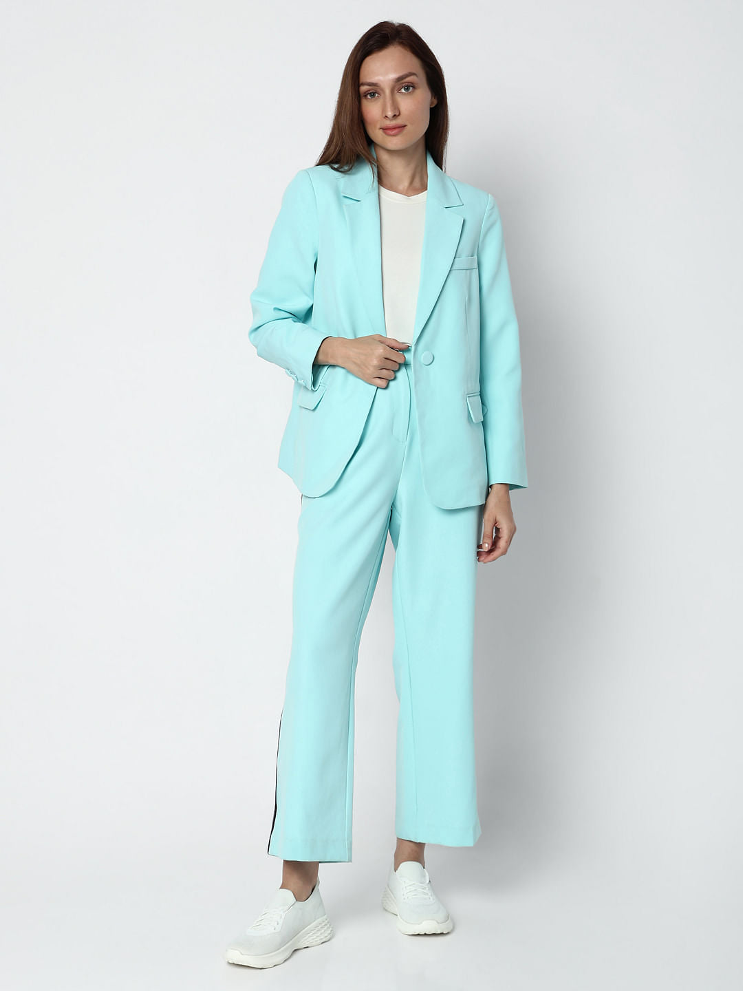 Sky Blue Single Button Blazer