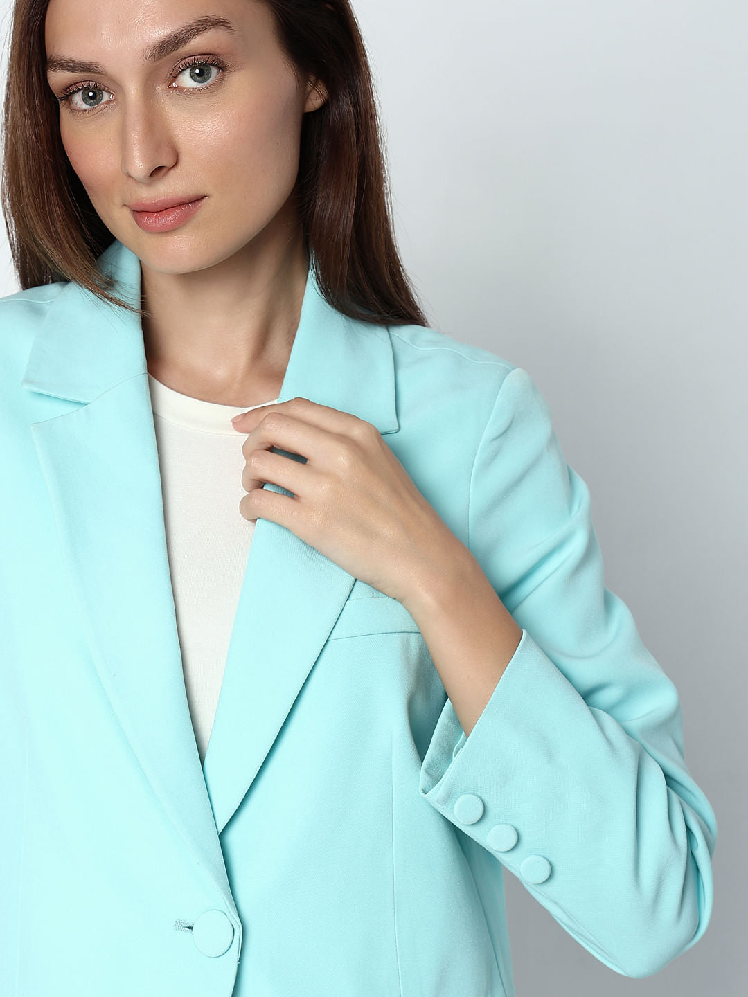 Sky Blue Single Button Blazer