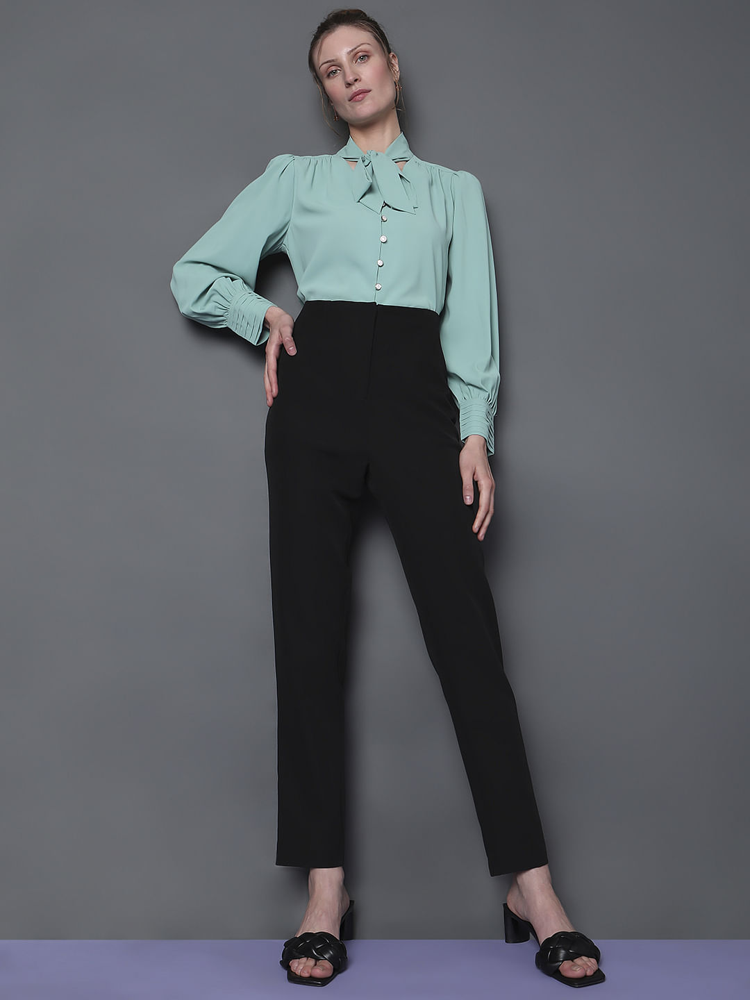 Black High Rise Slim Fit Pants