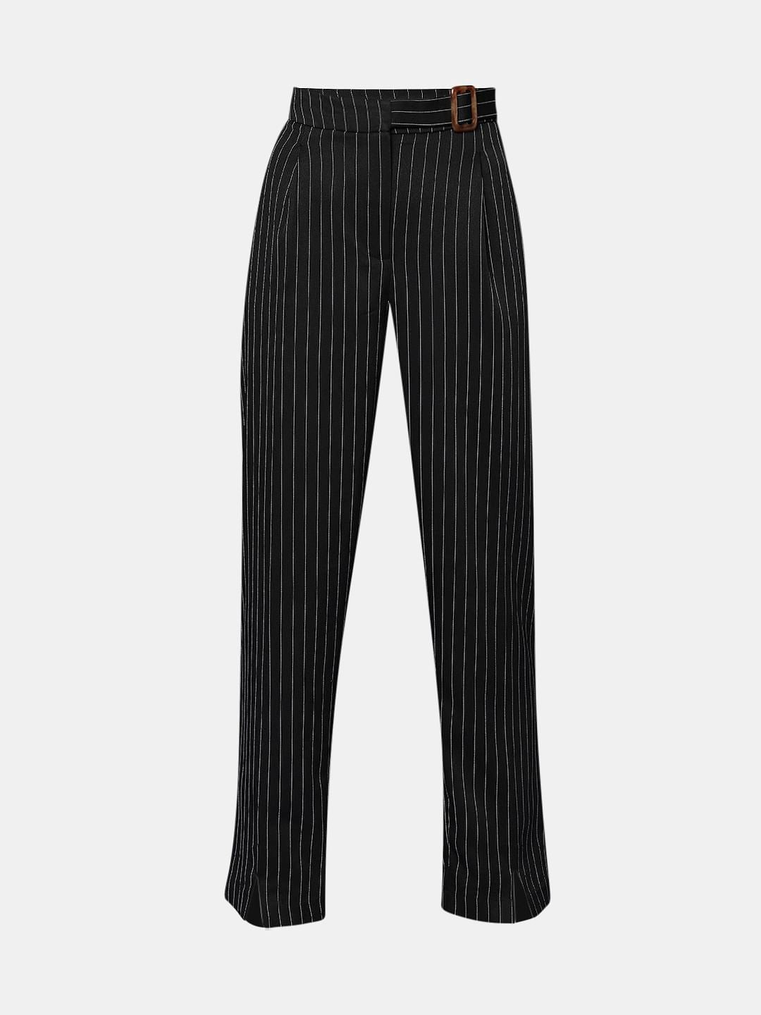 Black High Rise Striped Straight Fit Co-Ord Set Pants
