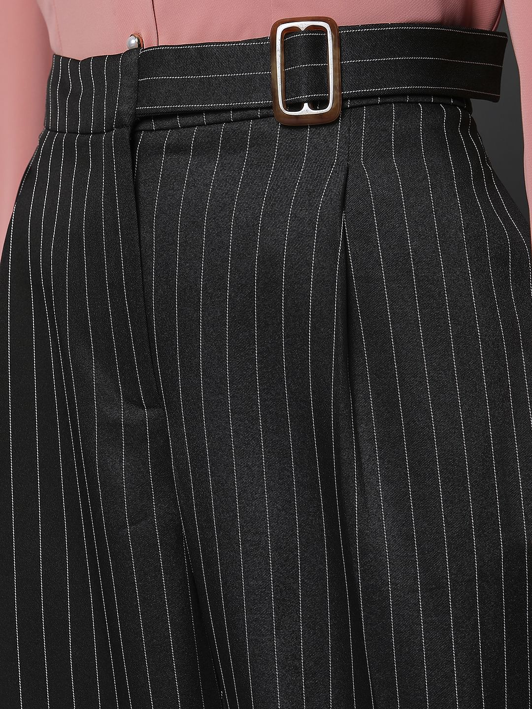 Black High Rise Striped Straight Fit Co-Ord Set Pants