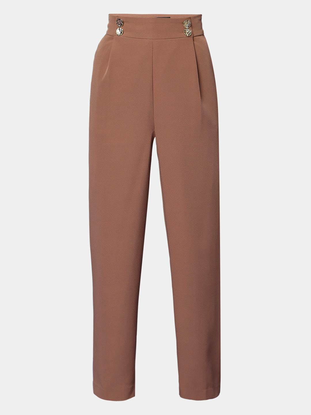 Beige High Rise Straight Fit Pants