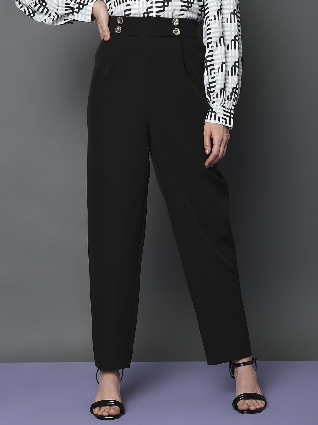 Black High Rise Straight Fit Pants