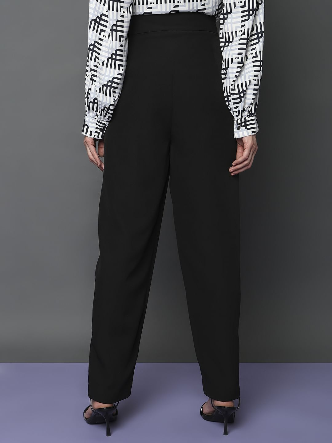 Black High Rise Straight Fit Pants
