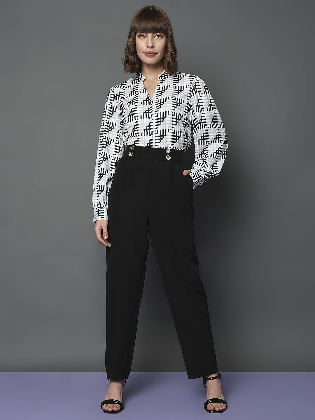 Black High Rise Straight Fit Pants