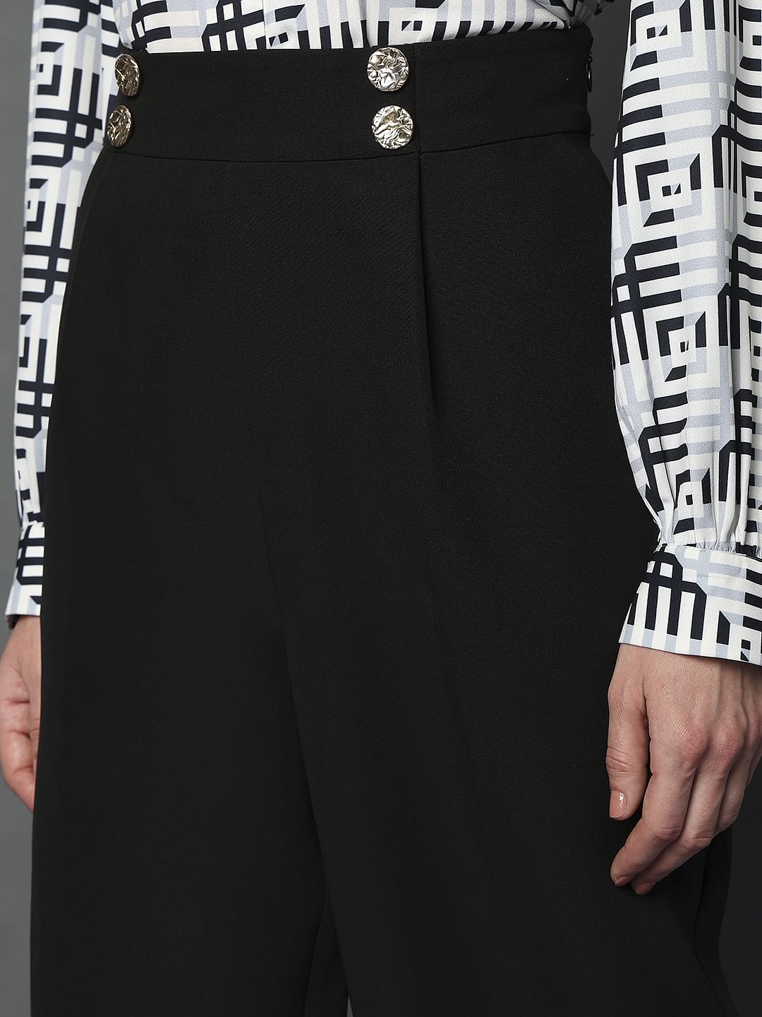 Black High Rise Straight Fit Pants