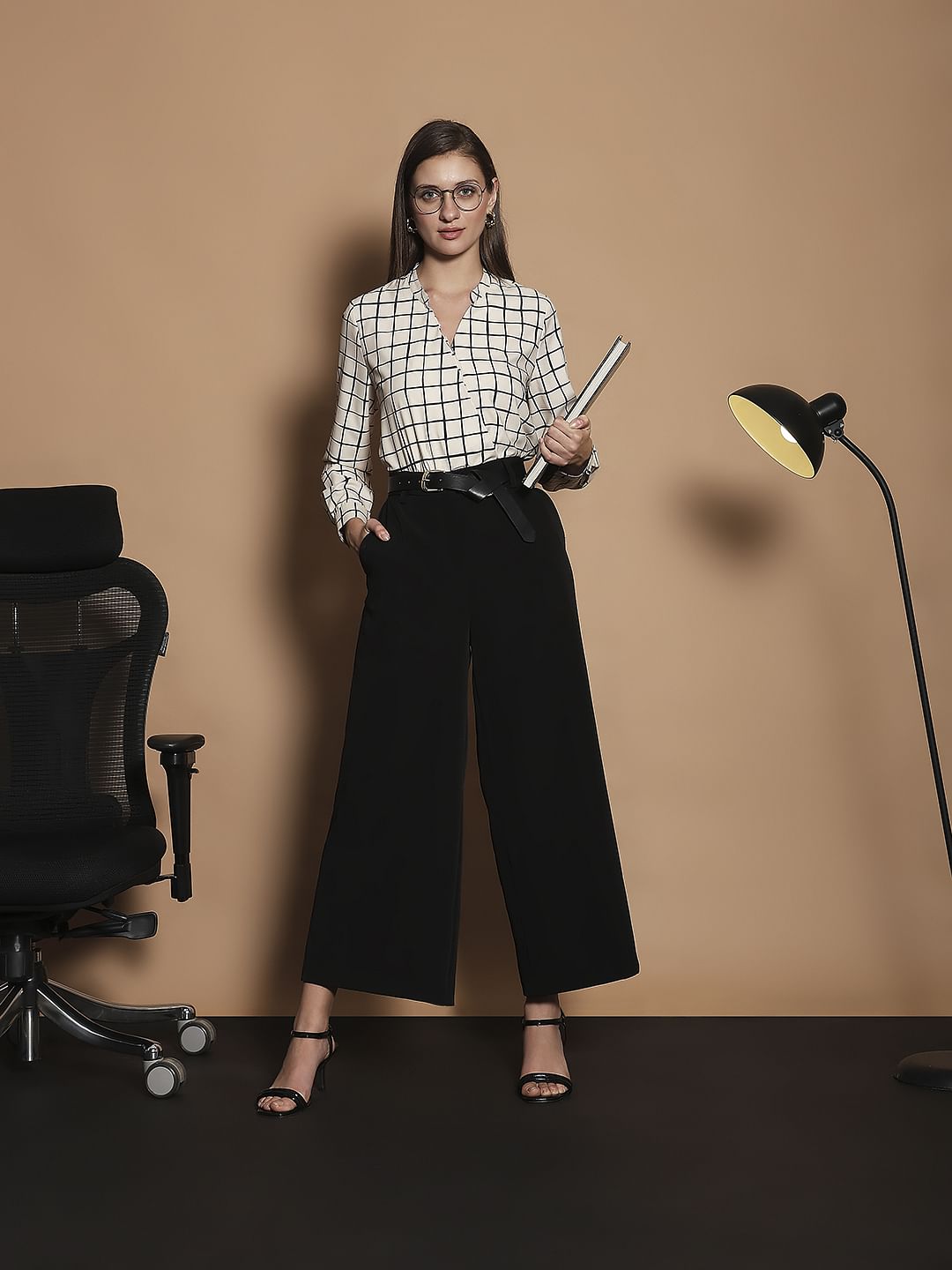 Black High Rise Semi Wide Leg Pants