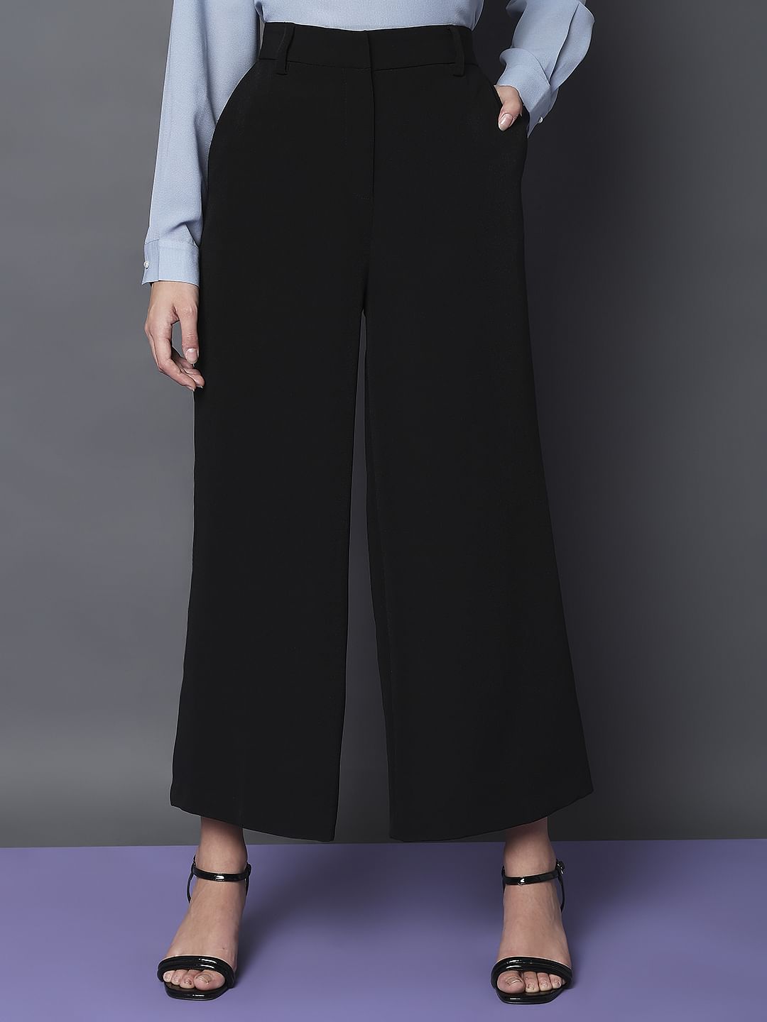 Black High Rise Semi Wide Leg Pants