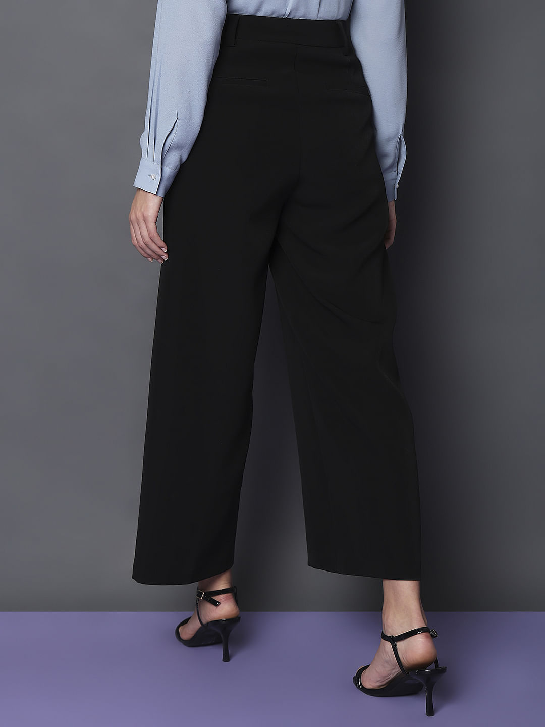 Black High Rise Semi Wide Leg Pants