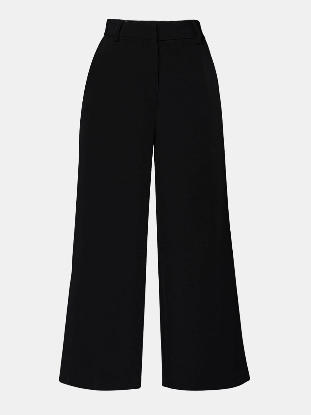 Black High Rise Semi Wide Leg Pants
