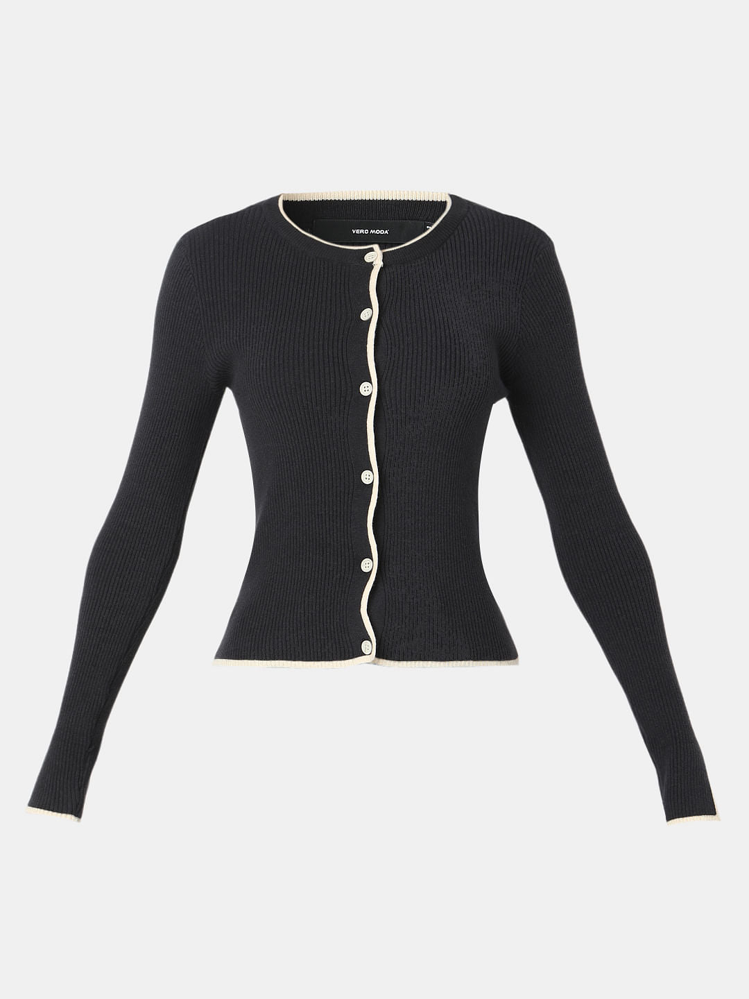 Black O-Neck Buttoned Cardigan