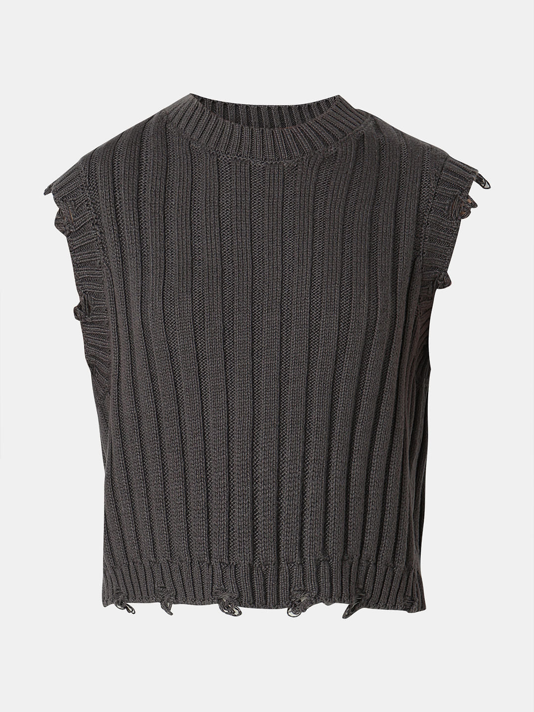 Dark Grey Self Textured Knitted Top