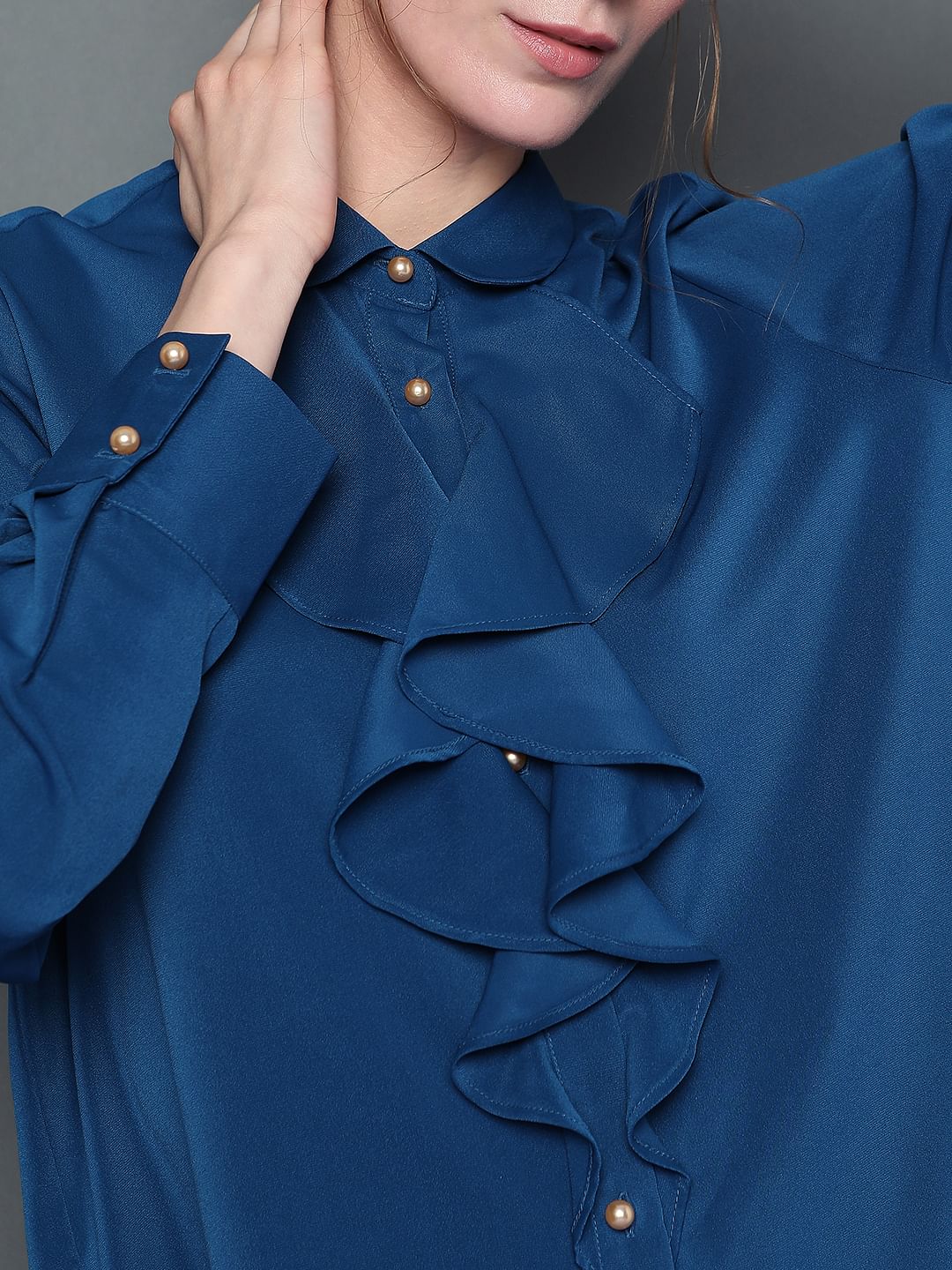 Blue Ruffle Detail Shirt