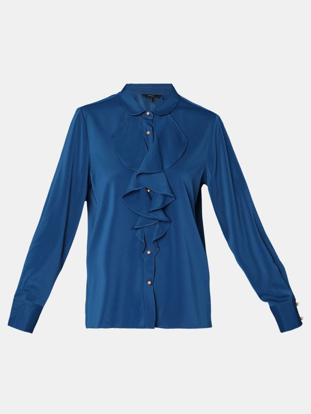 Blue Ruffle Detail Shirt