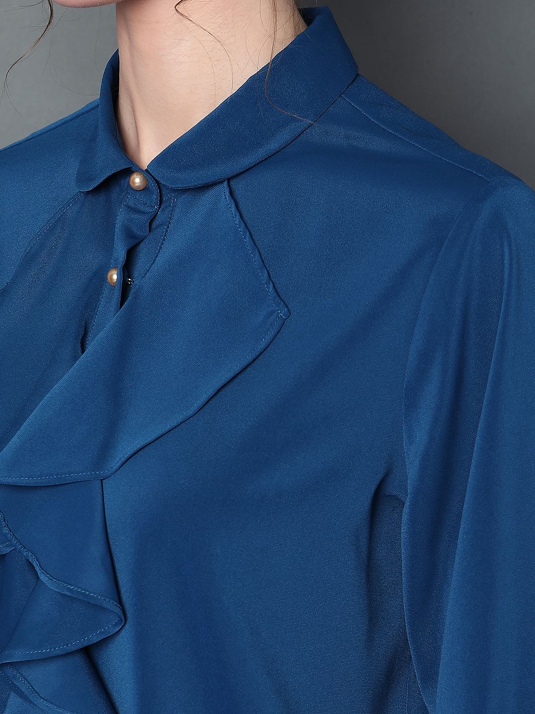 Blue Ruffle Detail Shirt