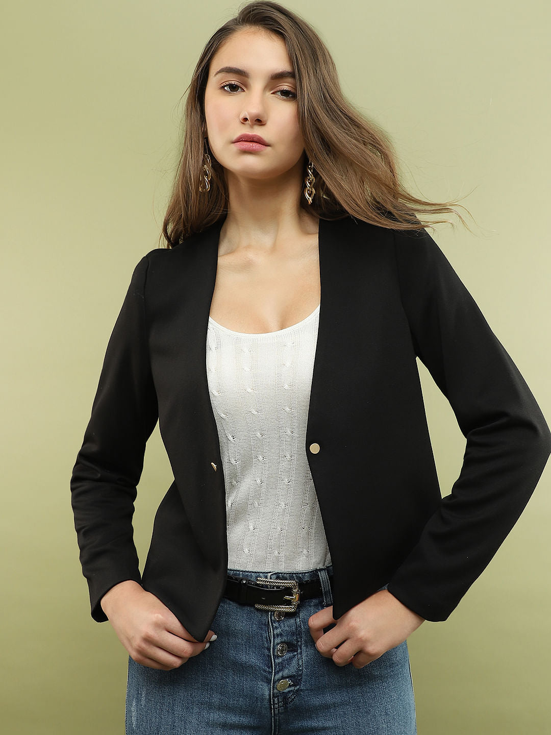 Black Front Open Blazer