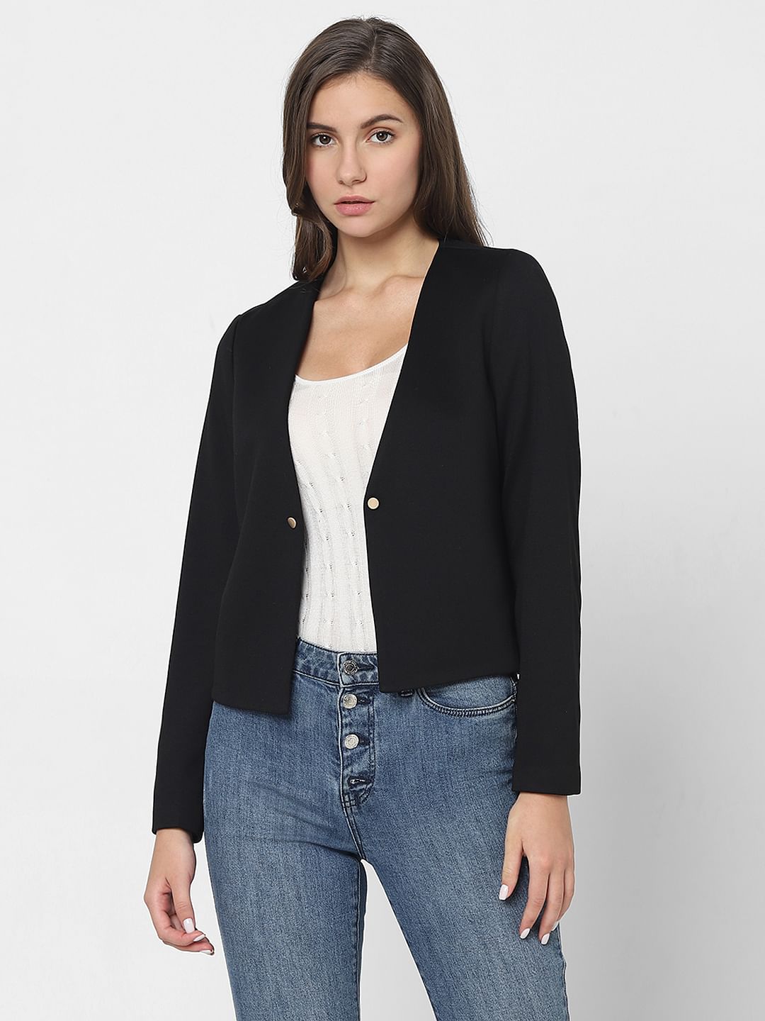 Black Front Open Blazer