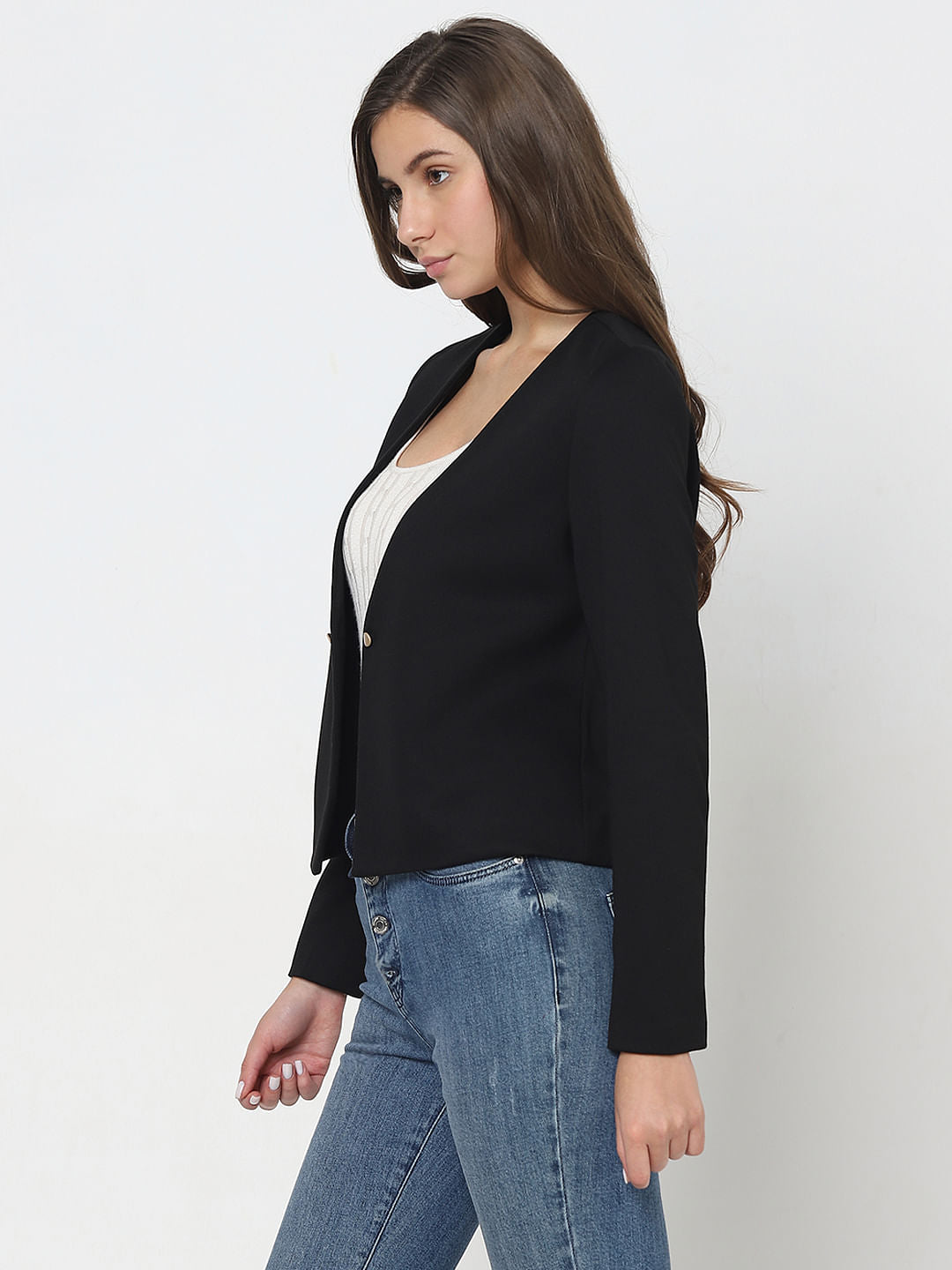 Black Front Open Blazer