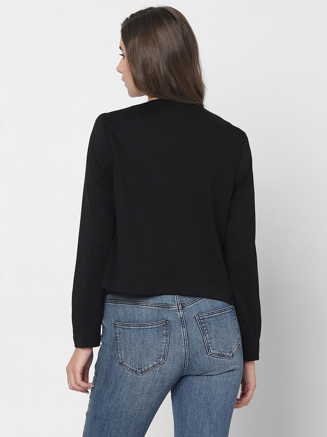 Black Front Open Blazer