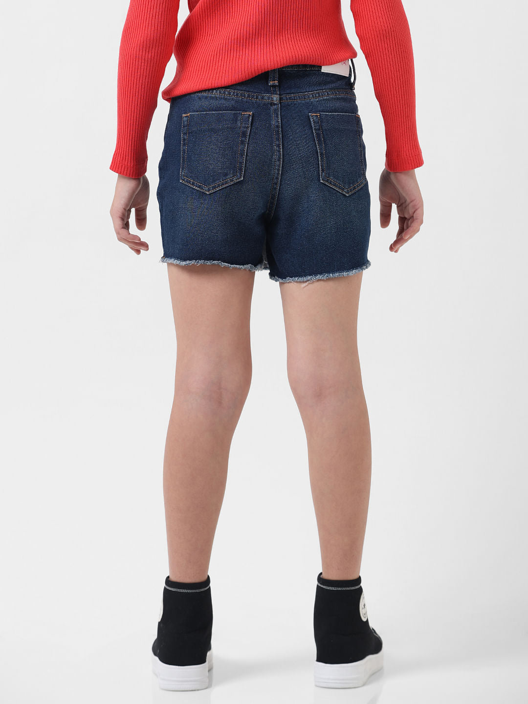 Girl Dark Blue Mid Rise Denim Skorts