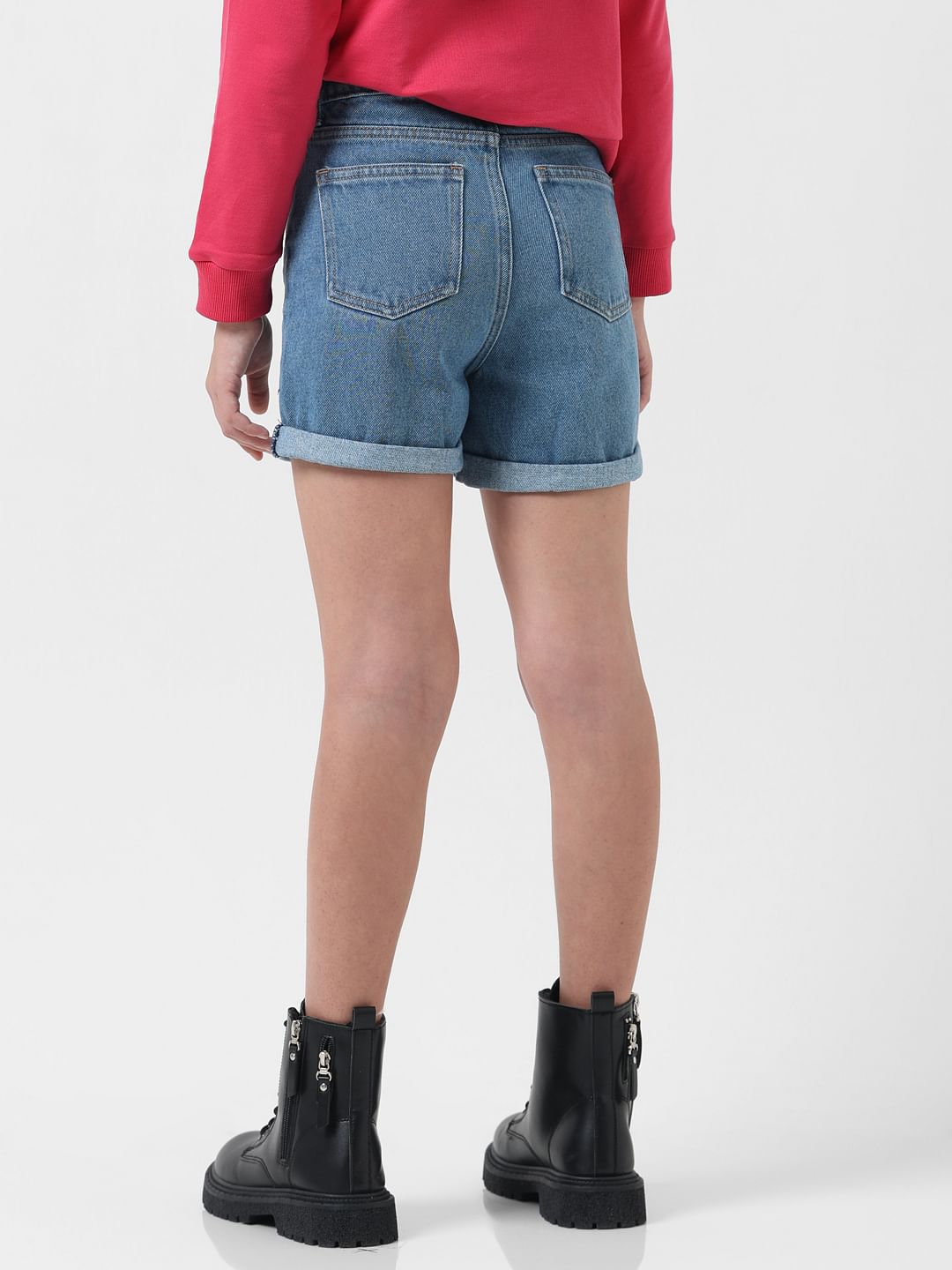 Girl Blue Mid Rise Denim Shorts