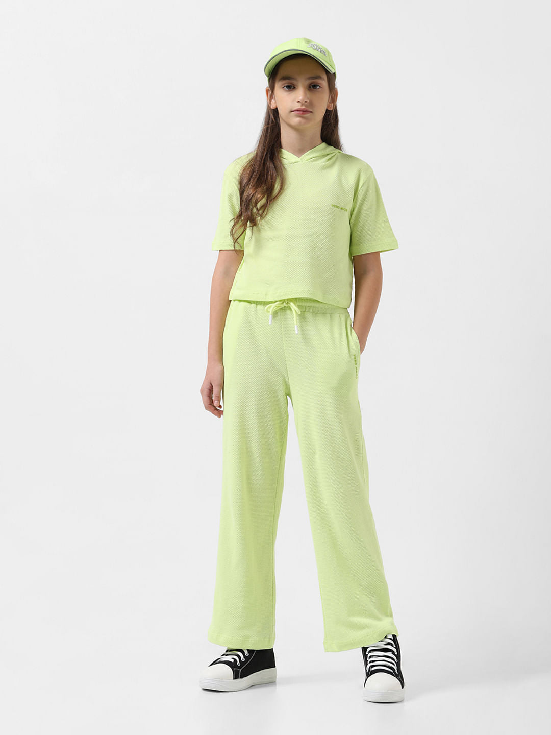 Girl Green Mid Rise Textured Flared Joggers - 5/6Y