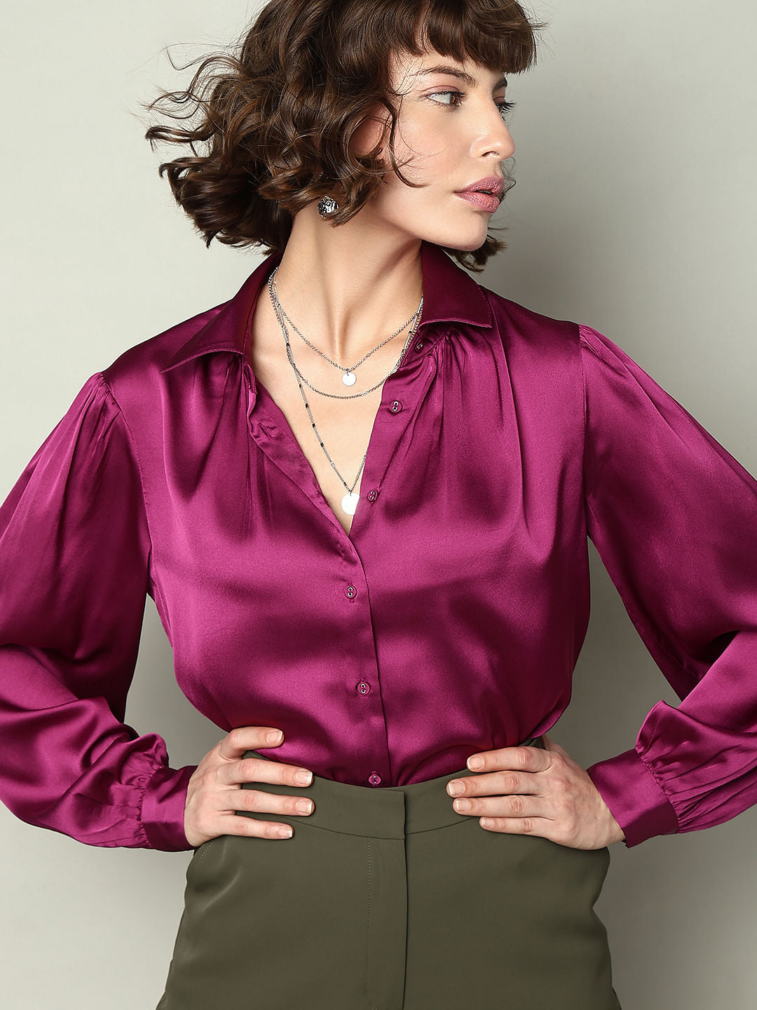 Magenta-Purple Satin Shirt